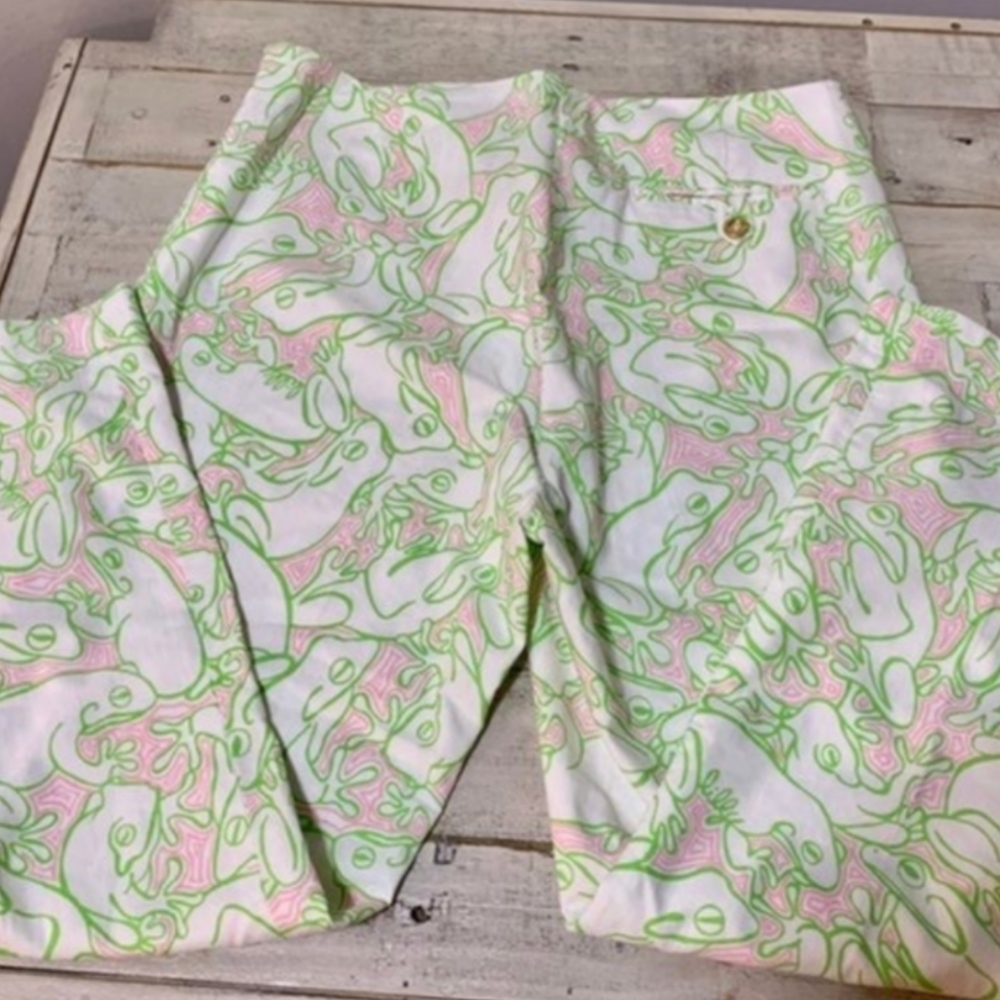 Lilly Pulitzer Island Pink Frog Capri-Sz 10 - Picture 2 of 4